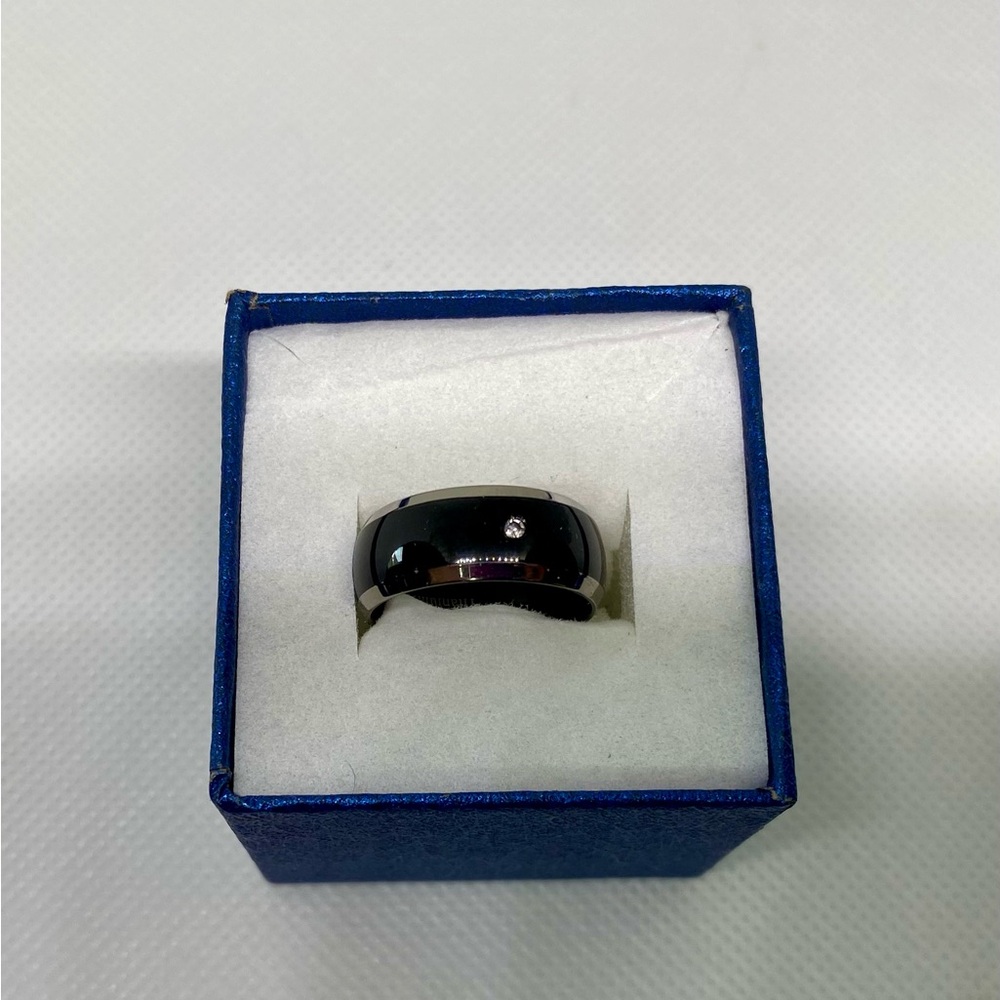 Titanium Men's Ring with White Crystal